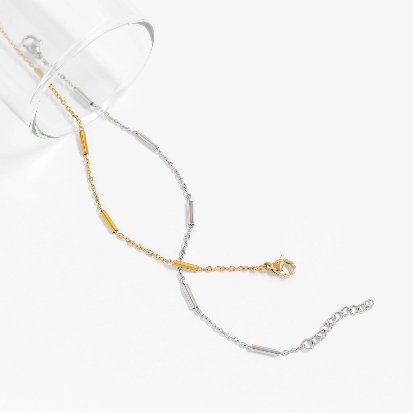 18K Gold PVD Stainless Steel Satellite Bar Chain Bracelet