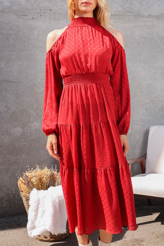 Boho Cold Shoulder Tiered Maxi Dress