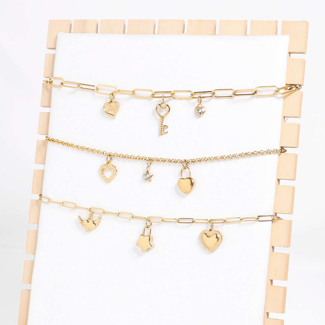 18K Gold PVD Stainless Steel Heart Padlock Charm