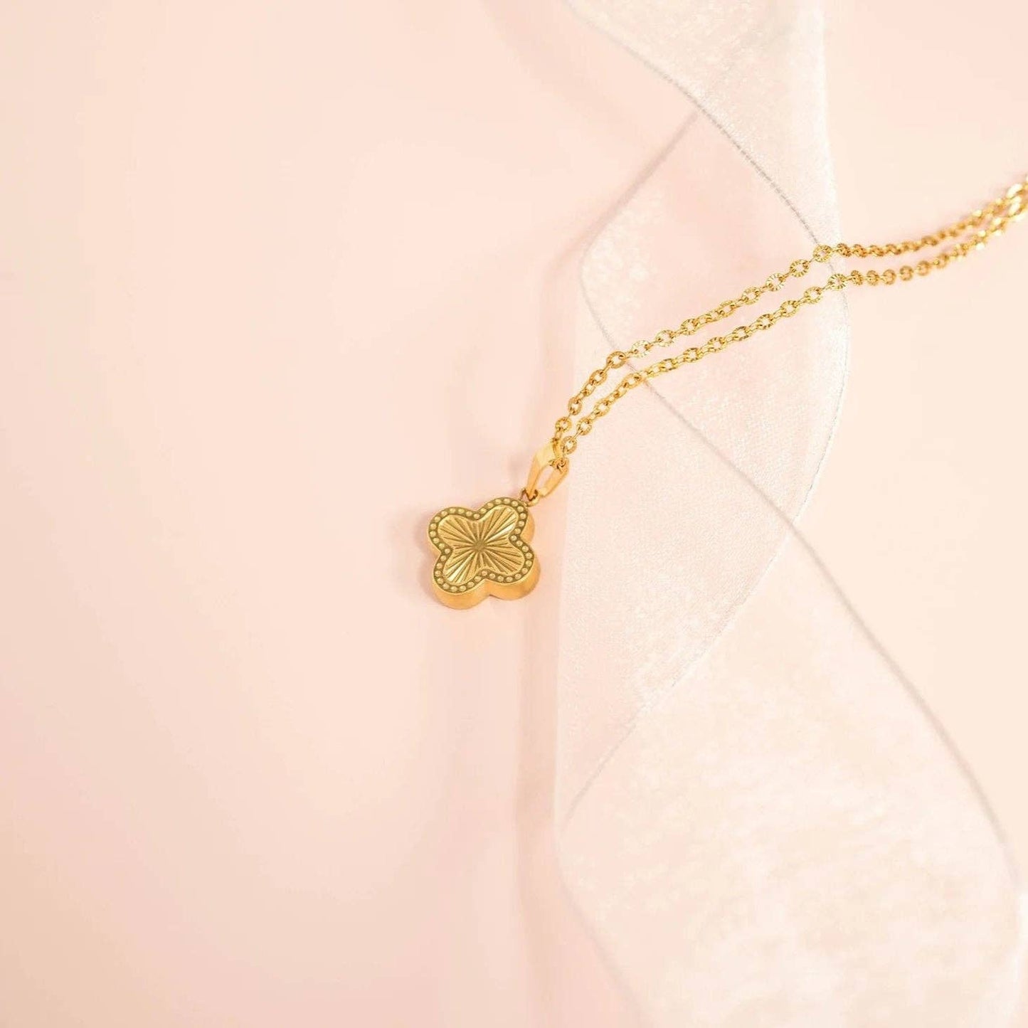 18K Gold PVD Stainless Steel Lucky Clover Charm Sunburst / PDL0270