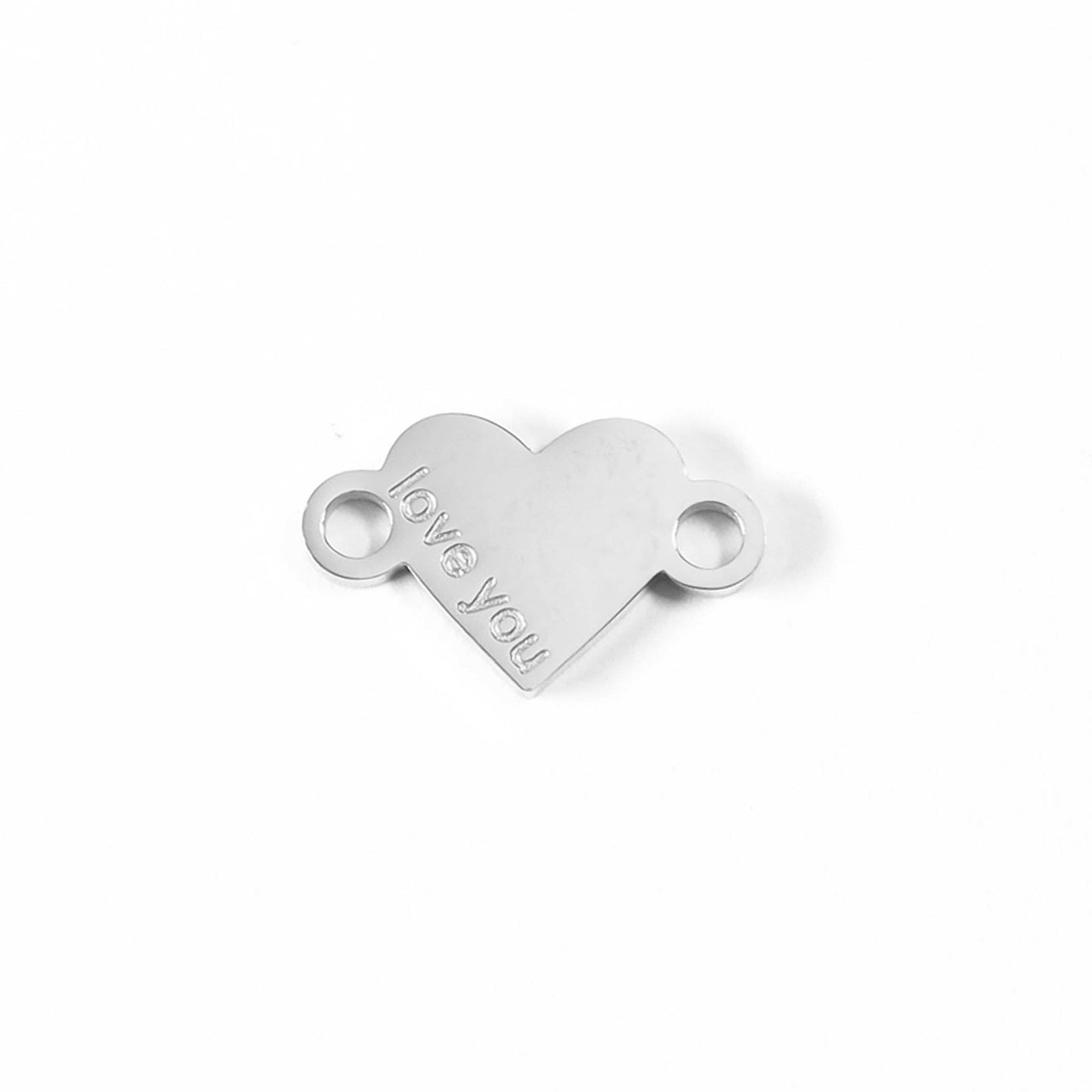 18K Gold PVD Stainless Steel "Love You" Heart Charm Connector