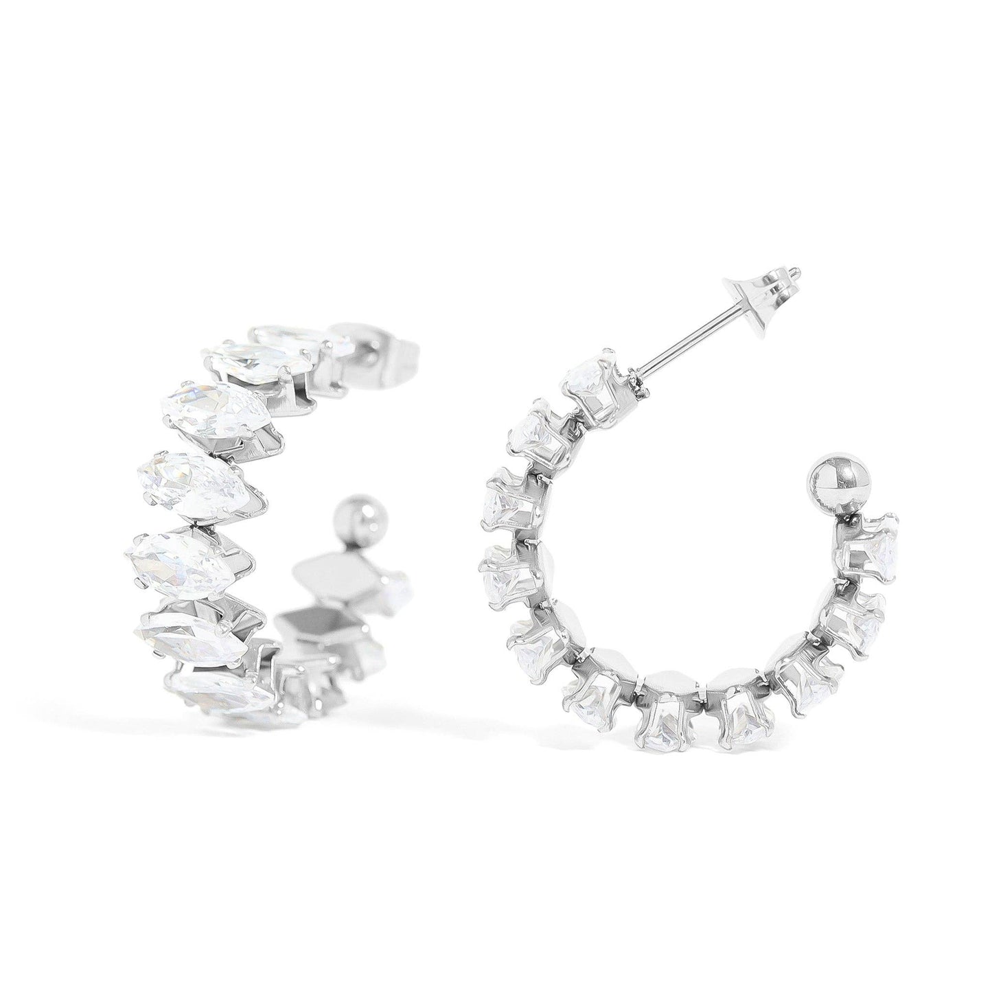 18K Gold PVD Stainless Steel Marquis CZ Stone Hoop Earrings