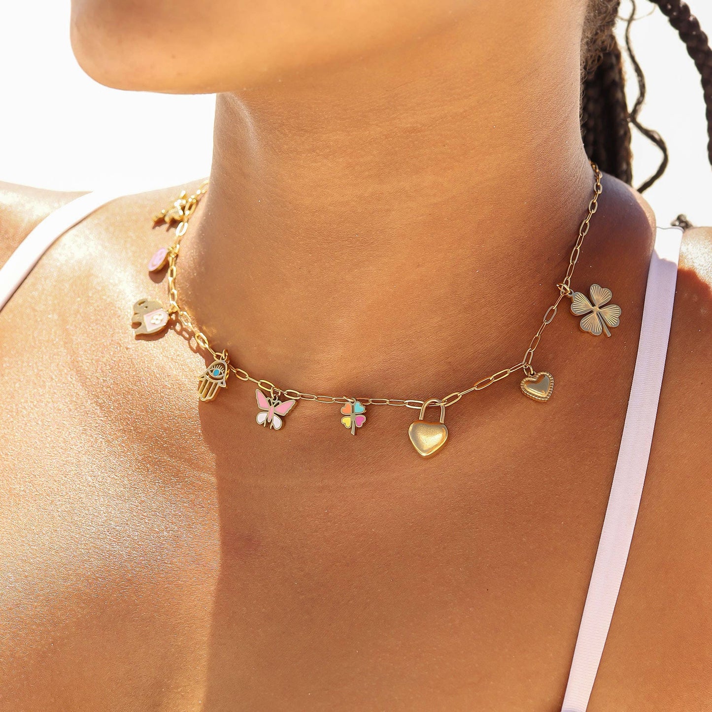 18K Gold PVD Stainless Steel Heart Padlock Charm