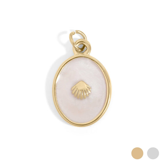 18K Gold PVD Stainless Steel White Enamel Charm with Shell