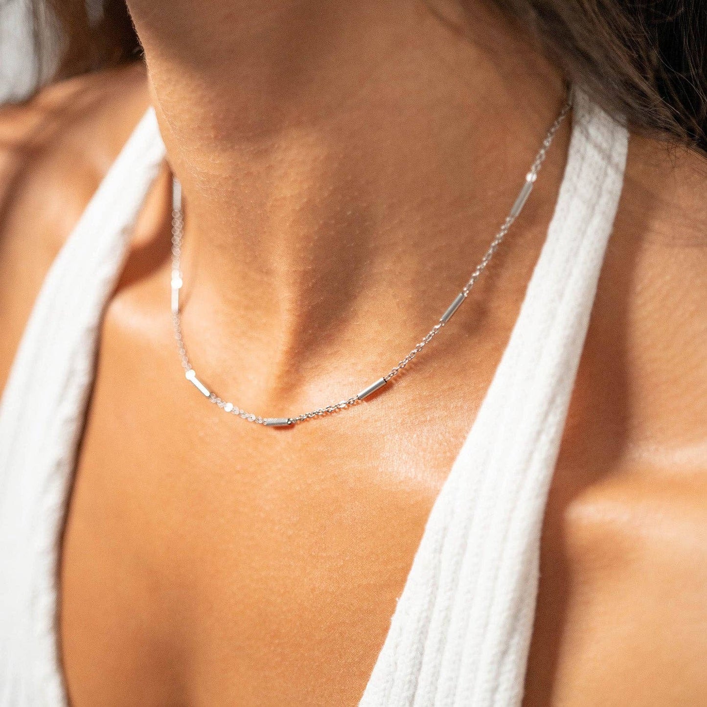 18K Gold PVD Stainless Steel Satellite Bar Chain Necklace