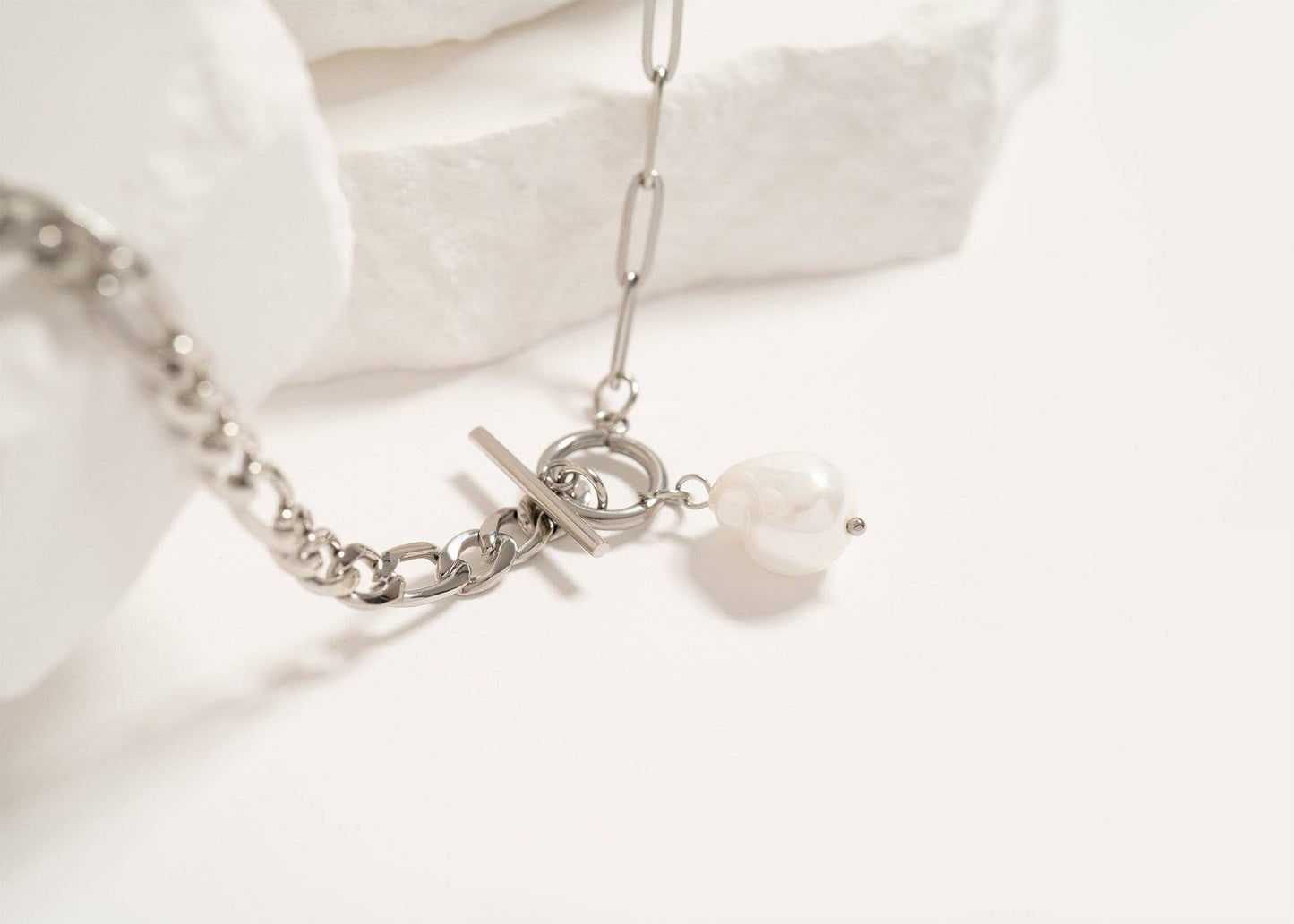 18K Gold PVD Toggle Clasp Freshwater Pearl Charm Necklace