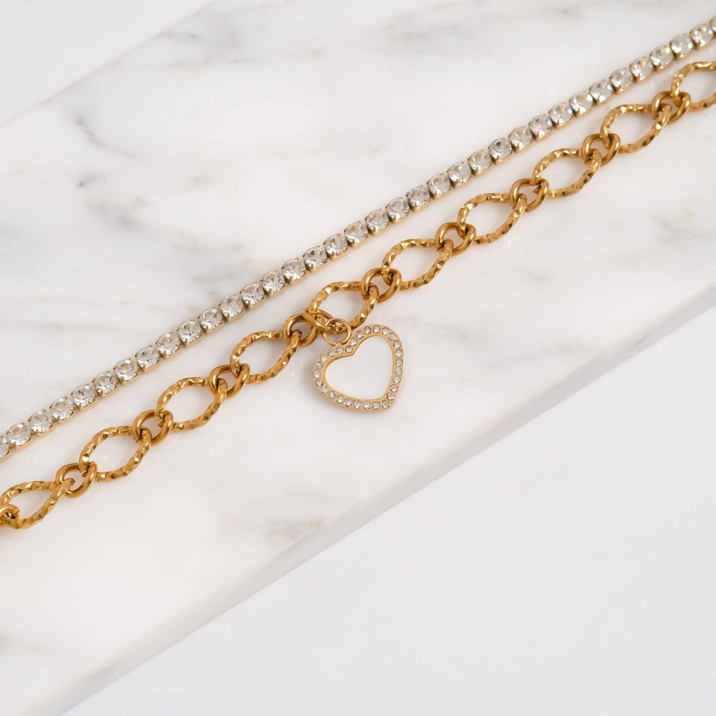 18K Gold PVD Stainless Steel Pearl Heart Charm