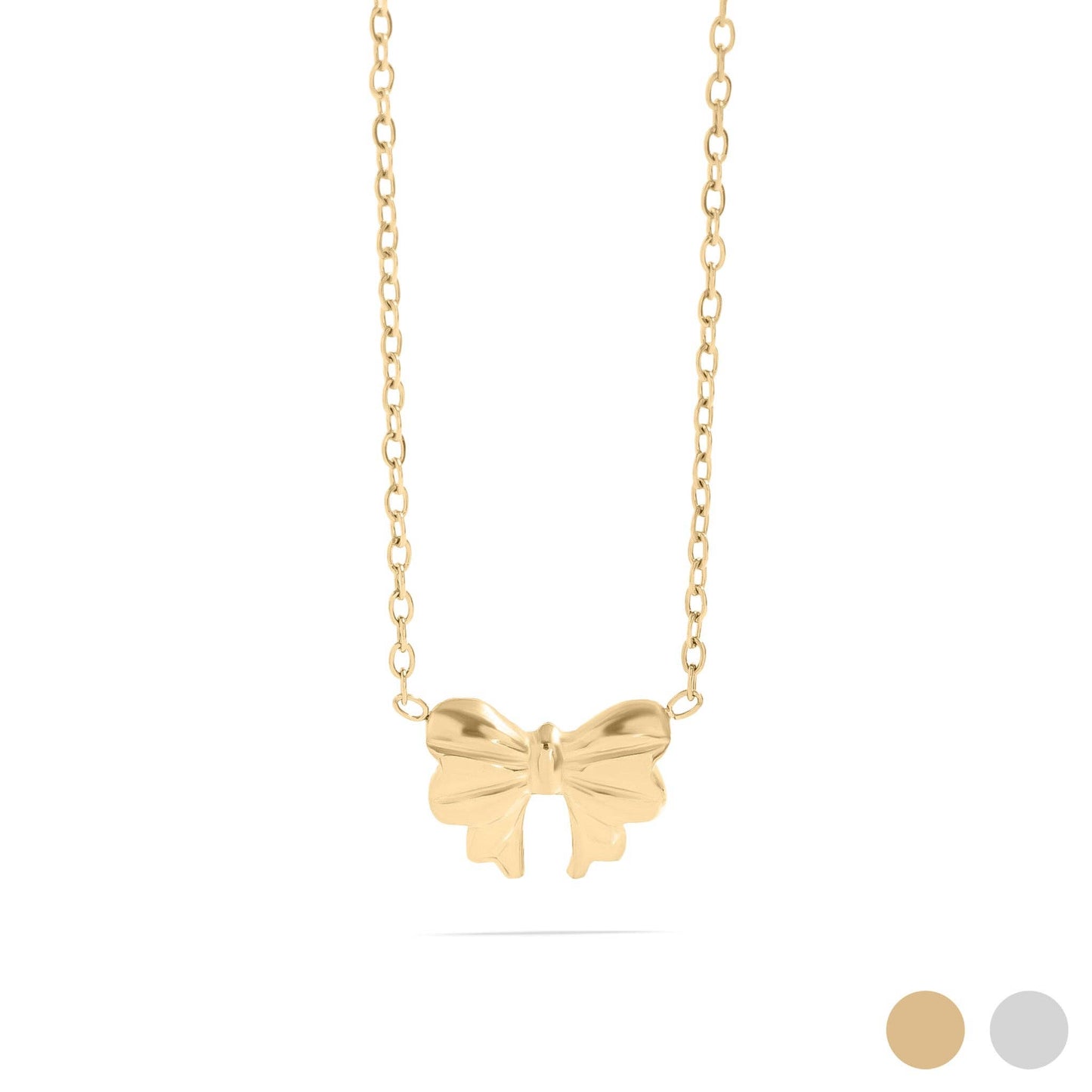 18K Gold PVD Stainless Steel Bow Charm Necklace