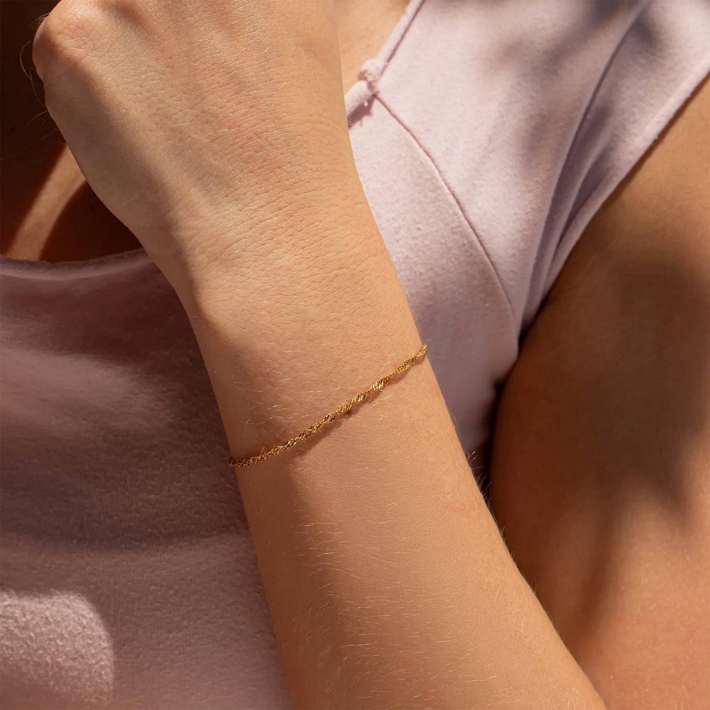 18K Gold PVD Stainless Steel Singapore Chain Bracelet