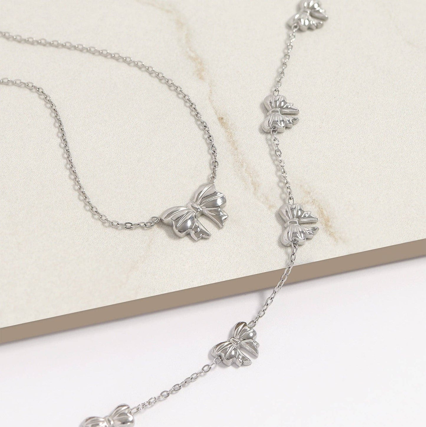 18K Gold PVD Stainless Steel Bow Charm Necklace