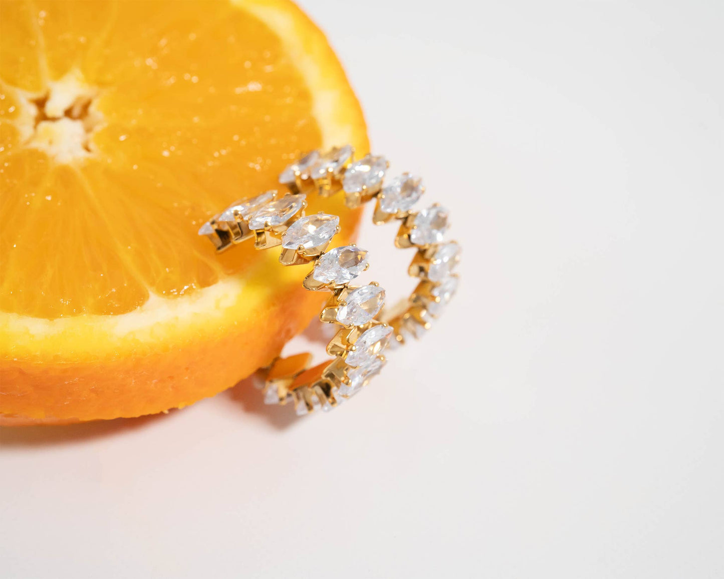 18K Gold PVD Stainless Steel Marquis CZ Stone Hoop Earrings