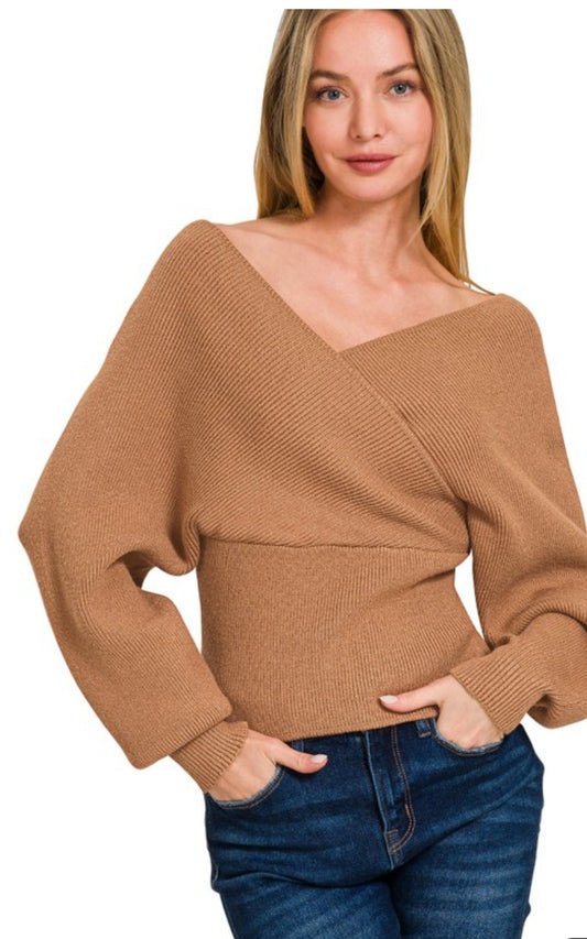 Viscose Cross Wrap Pullover Sweater