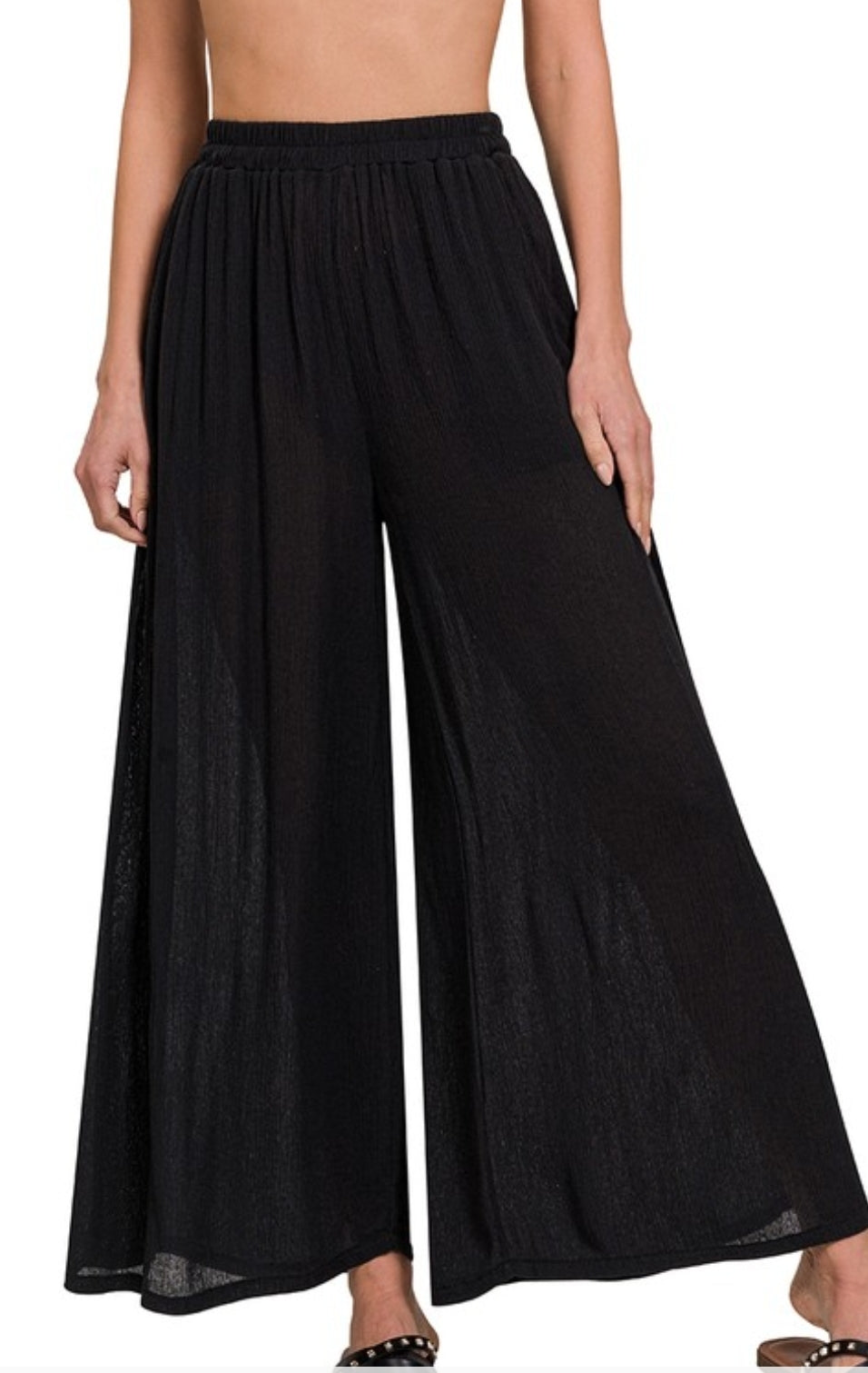 Woven Crinkle Wide Pants With Pockets