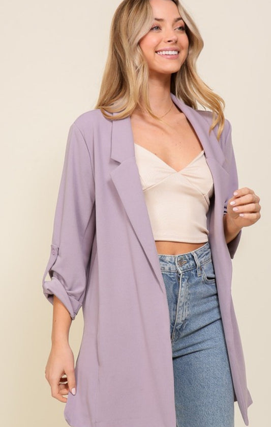 Techno Crepe Roll Up Sleeve Oversized Blazer