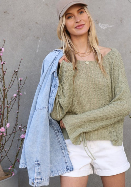 Sleeve Tie Light Weight Sweater Top