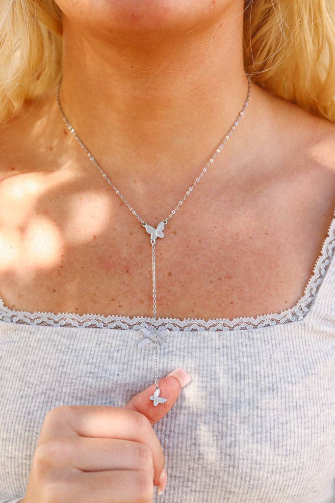 18K Gold PVD Stainless Steel Butterfly Lariat Necklace