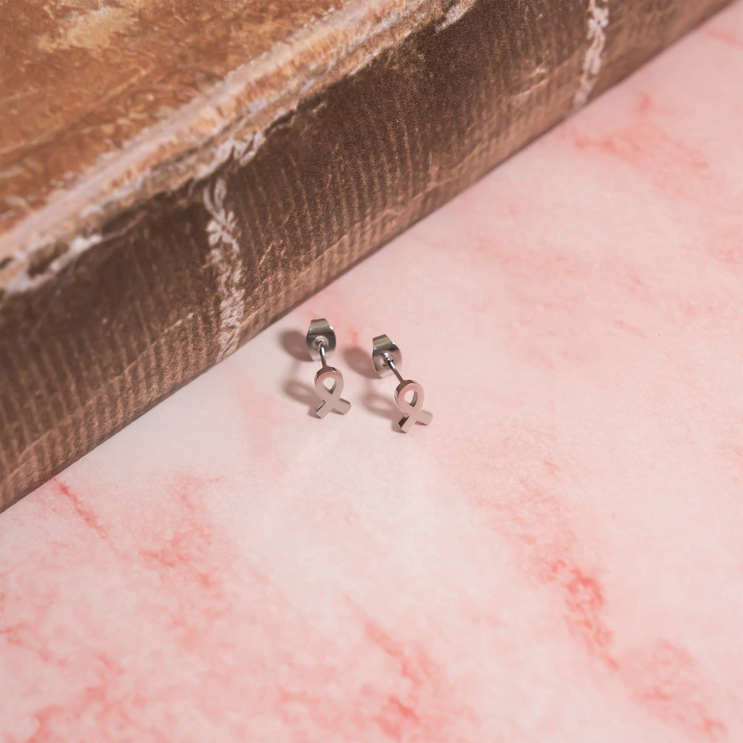 Breast Cancer Awareness Ribbon Stud Earrings