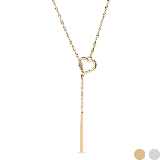 18K Gold PVD Stainless Steel Heart with Drop Bar Lariat Necklace