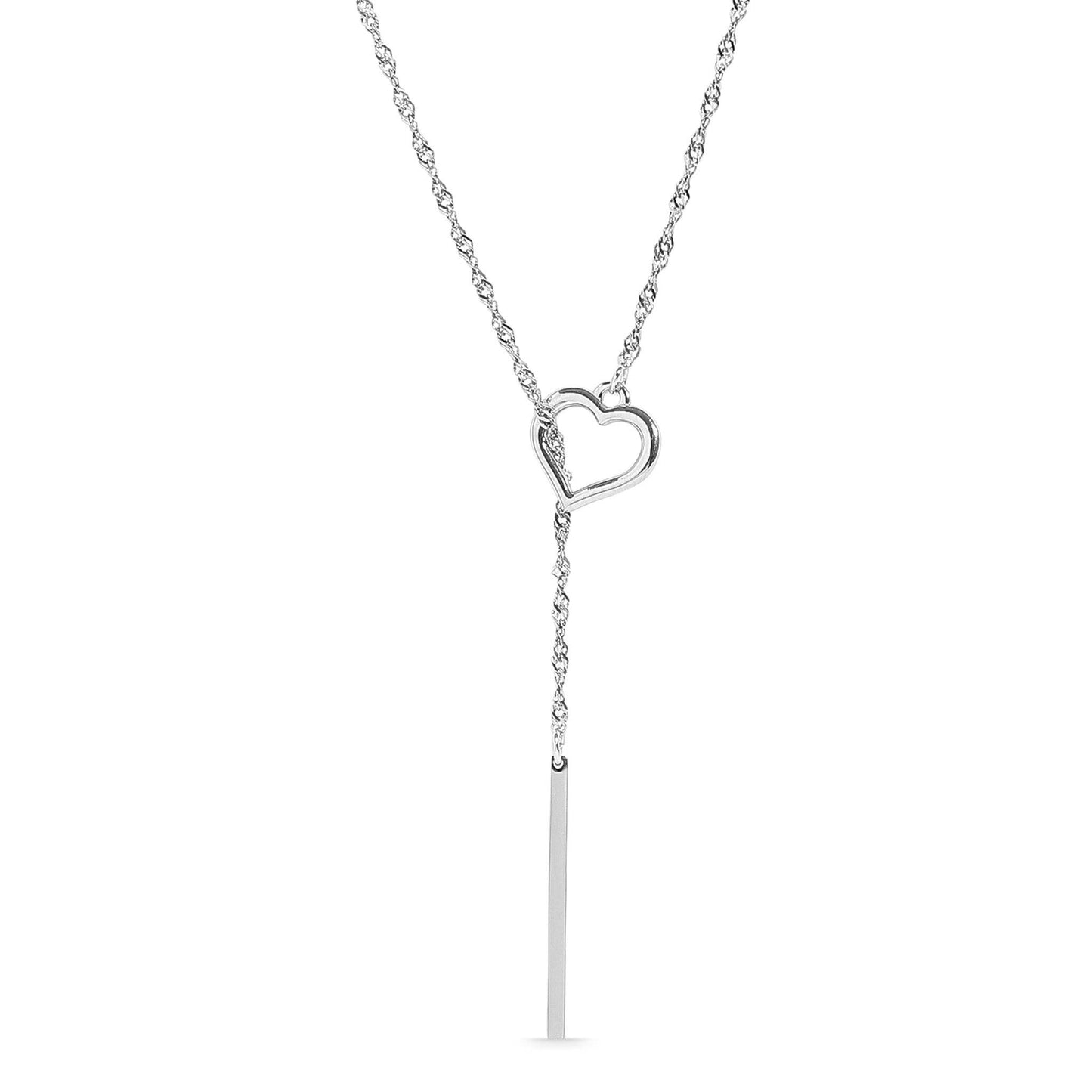18K Gold PVD Stainless Steel Heart with Drop Bar Lariat Necklace