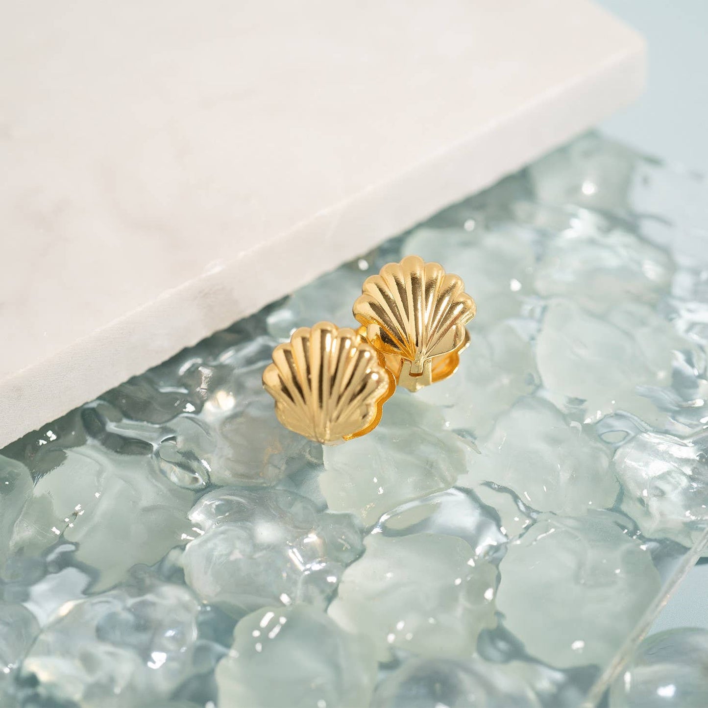 18K Gold PVD Stainless Steel Shell Huggie Earrings