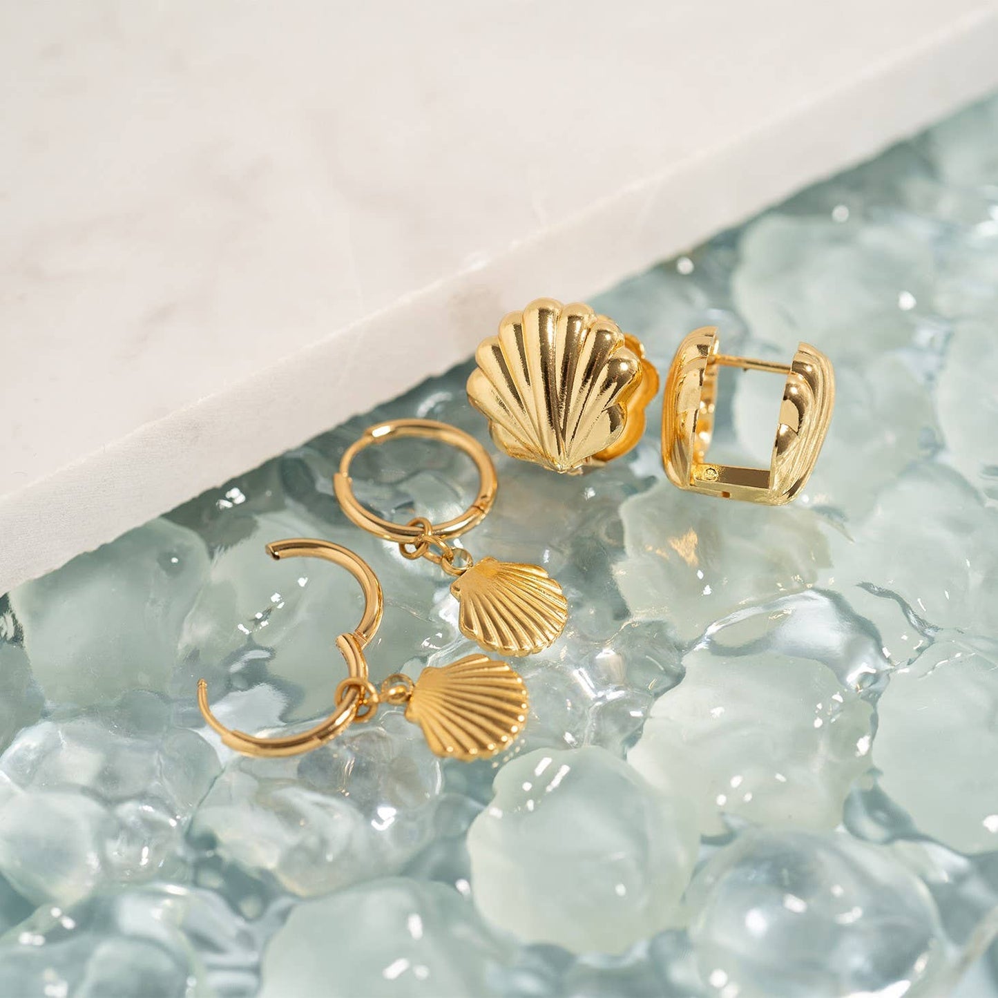 18K Gold PVD Stainless Steel Shell Huggie Earrings