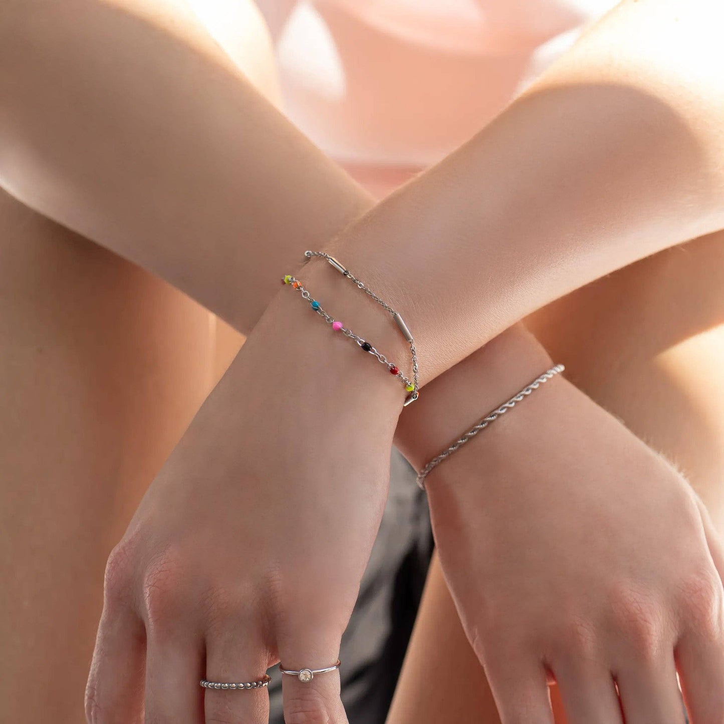 18K Gold PVD Stainless Steel Satellite Bar Chain Bracelet