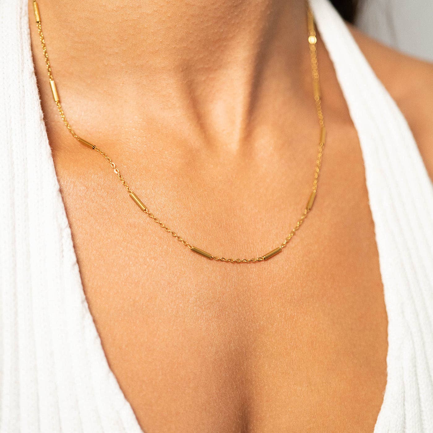 18K Gold PVD Stainless Steel Satellite Bar Chain Necklace