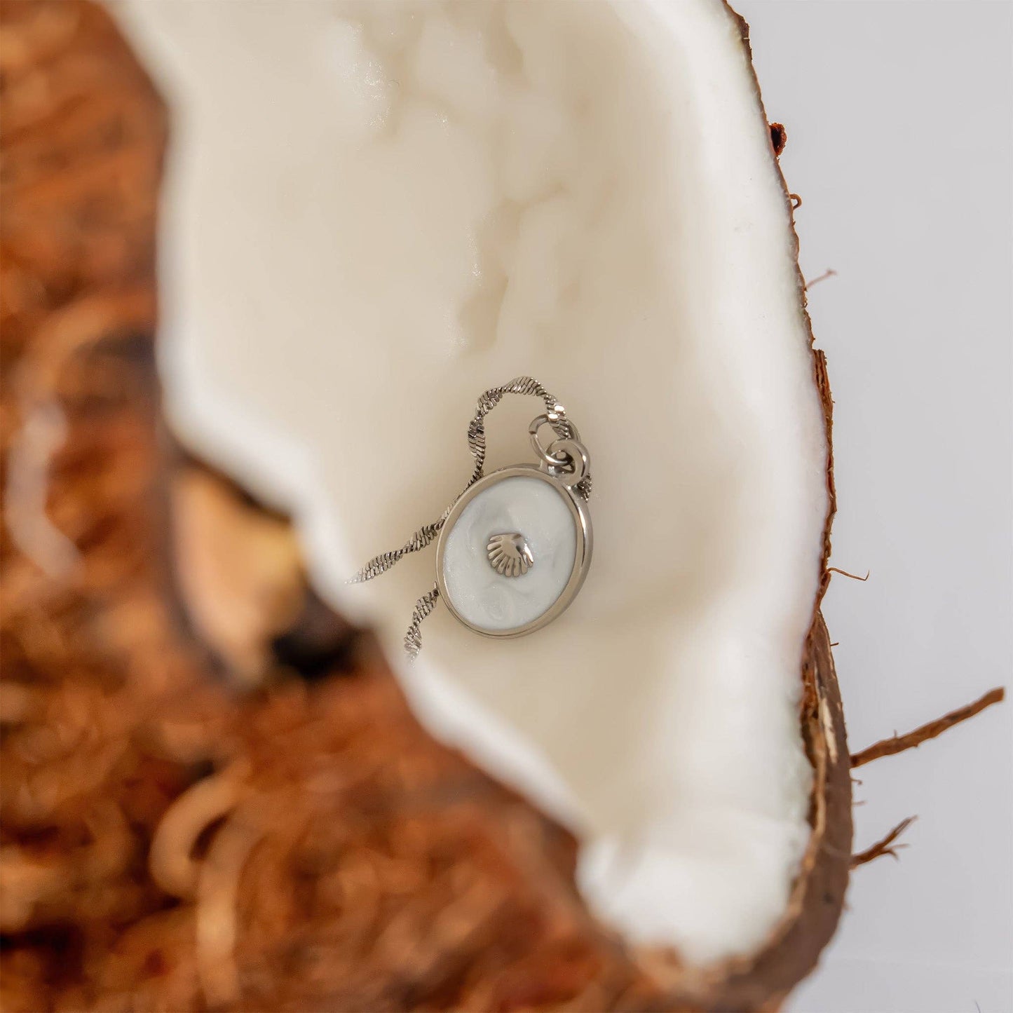 18K Gold PVD Stainless Steel White Enamel Charm with Shell