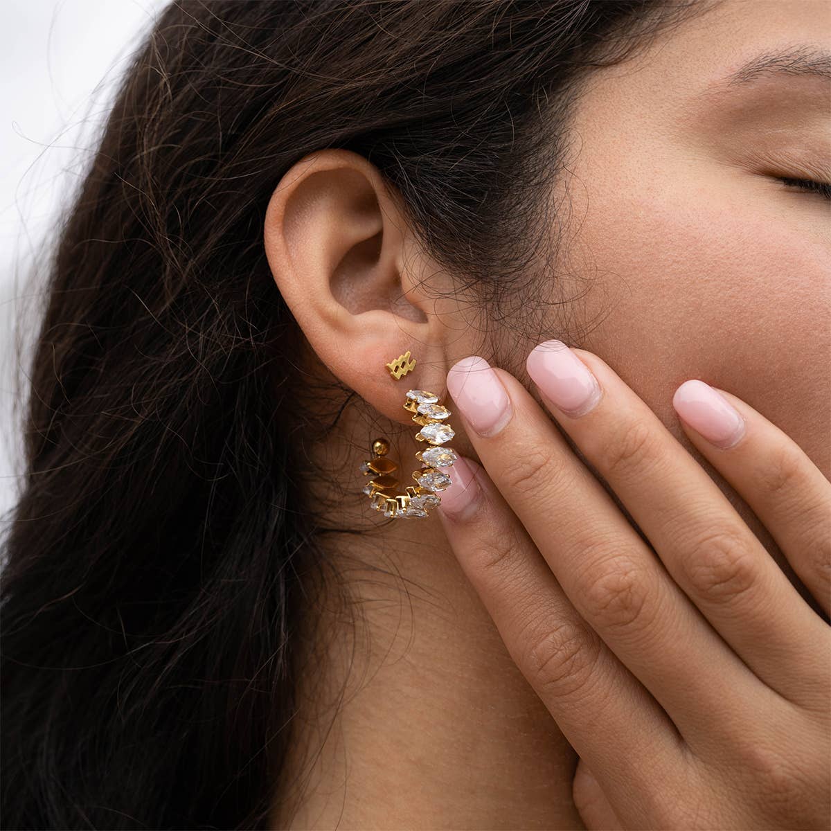 18K Gold PVD Stainless Steel Marquis CZ Stone Hoop Earrings