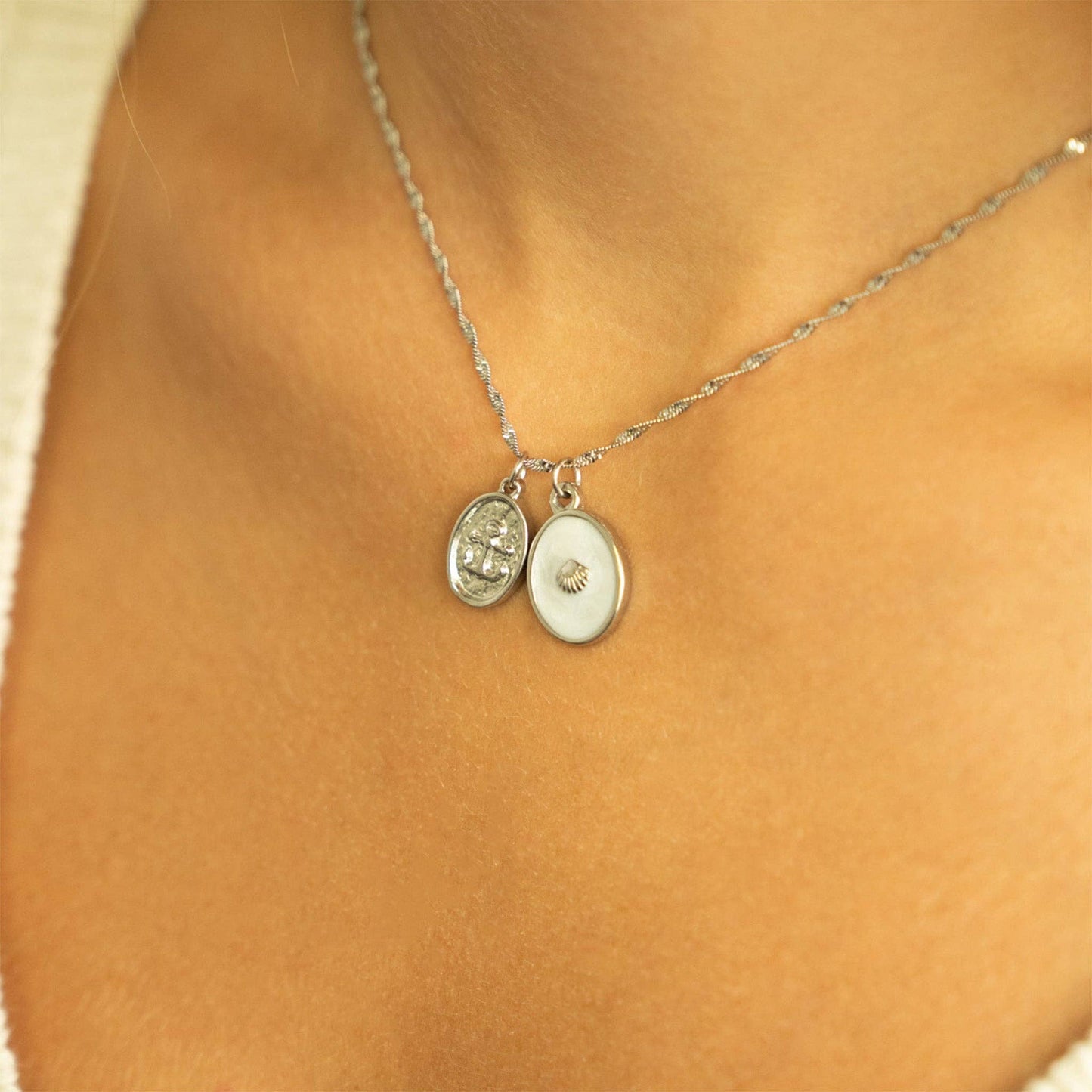 18K Gold PVD Stainless Steel White Enamel Charm with Shell