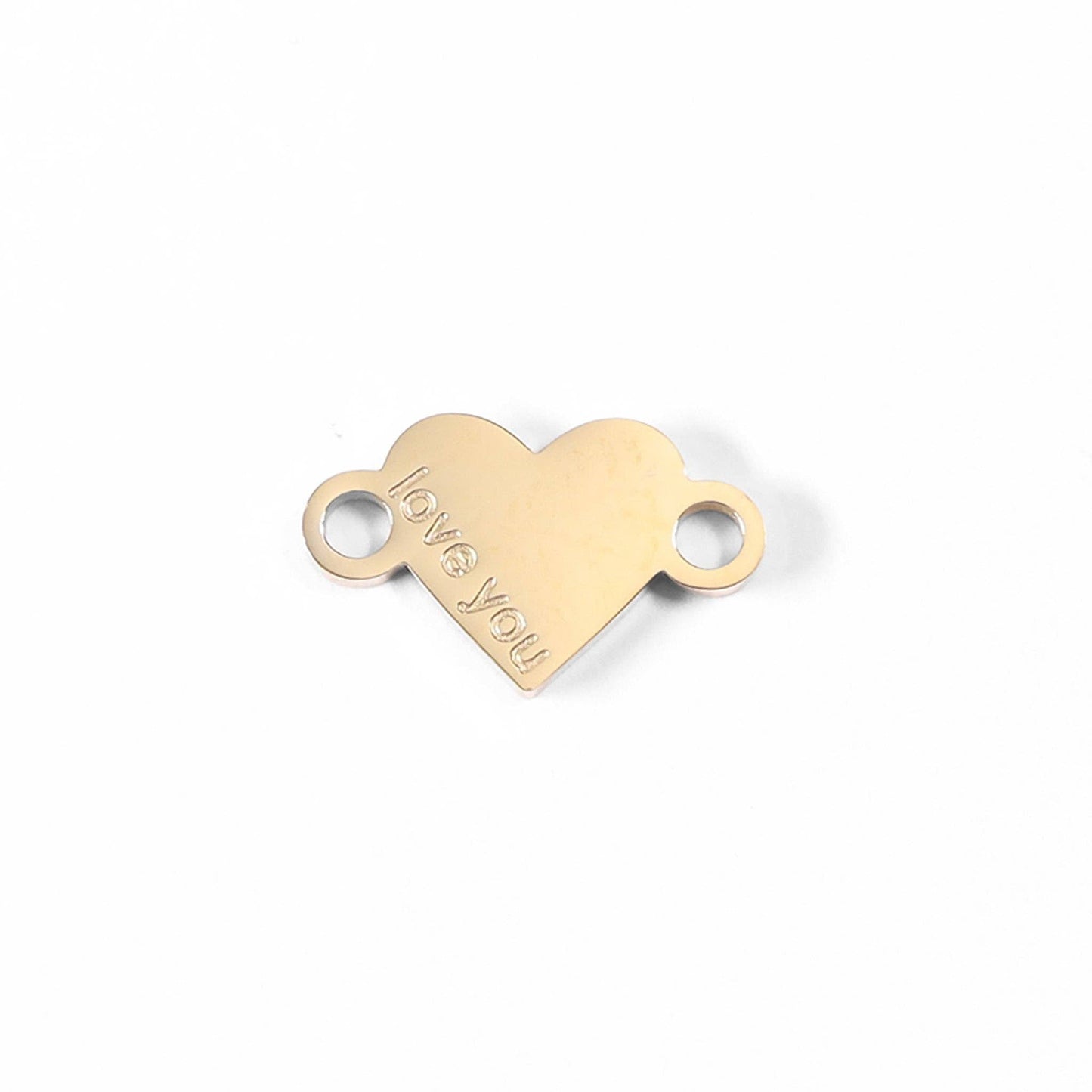 18K Gold PVD Stainless Steel "Love You" Heart Charm Connector