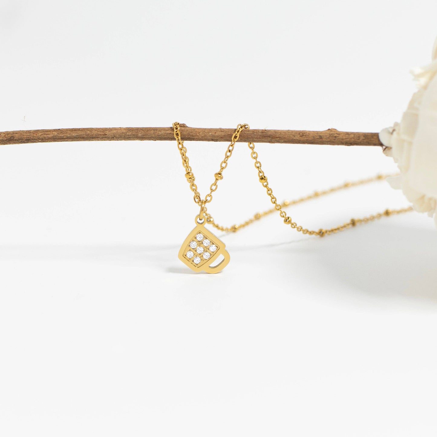 18K Gold PVD Stainless Steel CZ Coffee Cup Charm