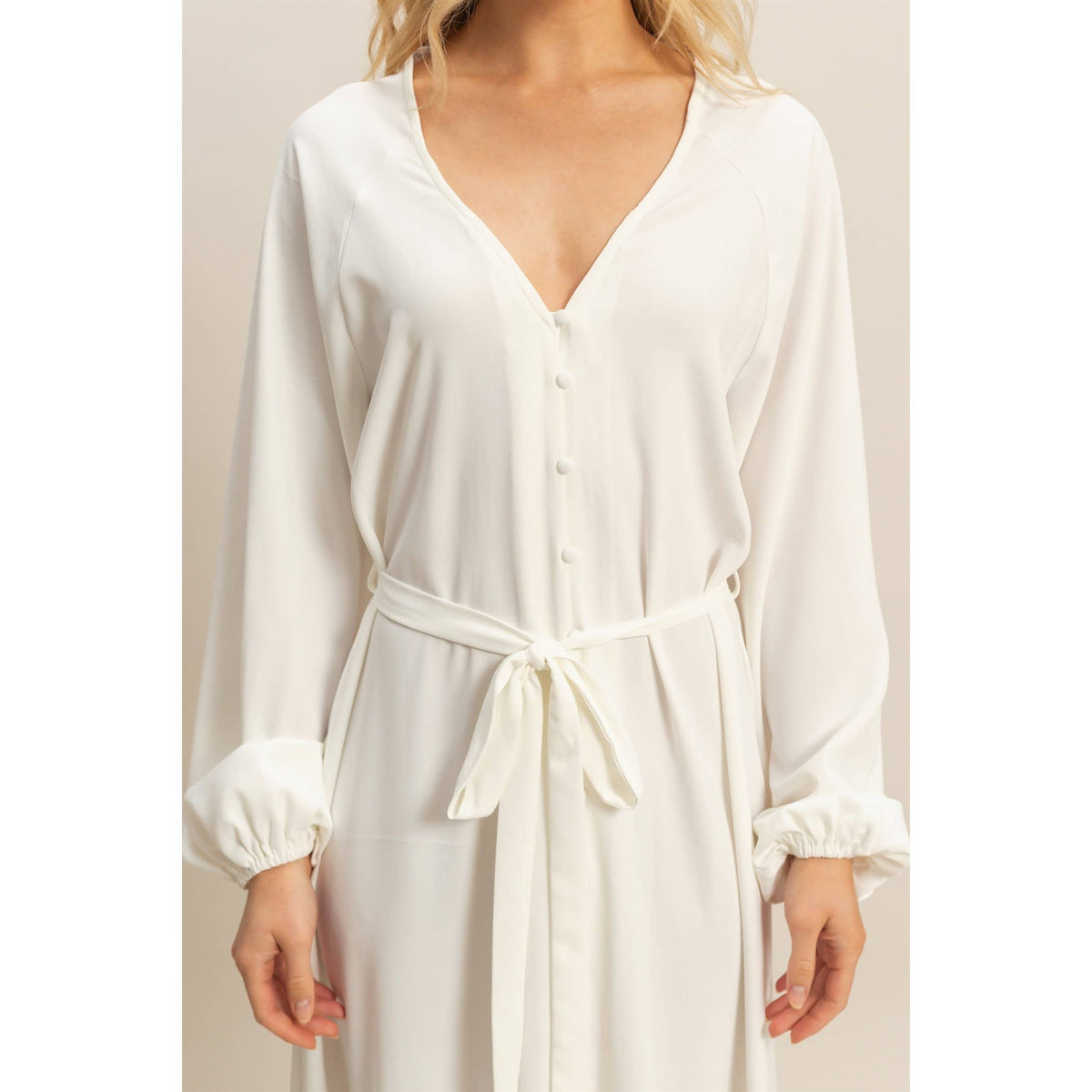 Elegant Long Sleeve Midi Dress With Tie Waist