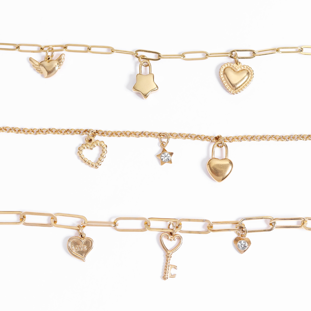 18K Gold PVD Stainless Steel Heart Padlock Charm