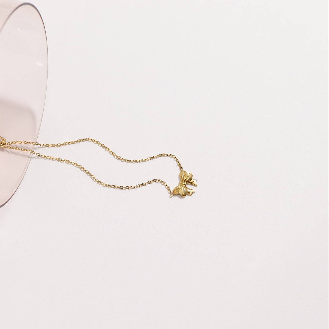 18K Gold PVD Stainless Steel Bow Charm Necklace