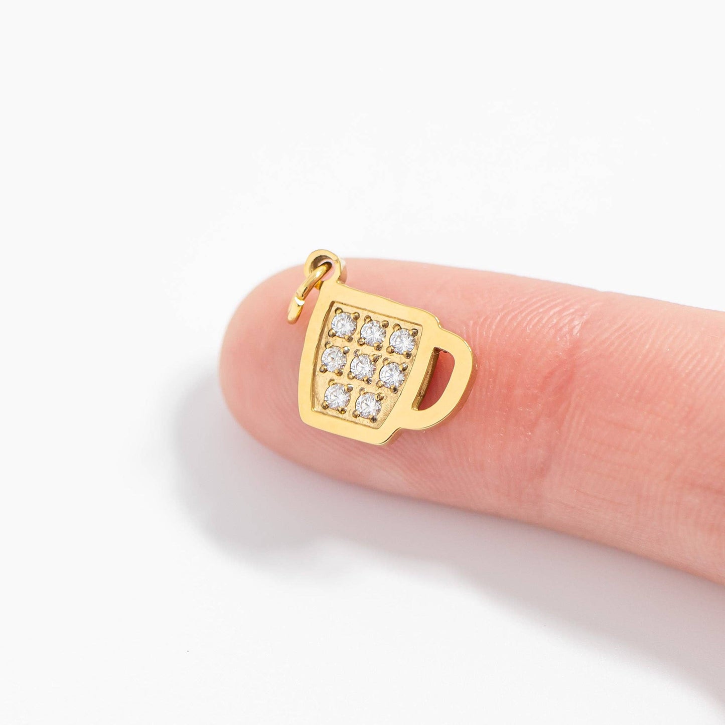 18K Gold PVD Stainless Steel CZ Coffee Cup Charm