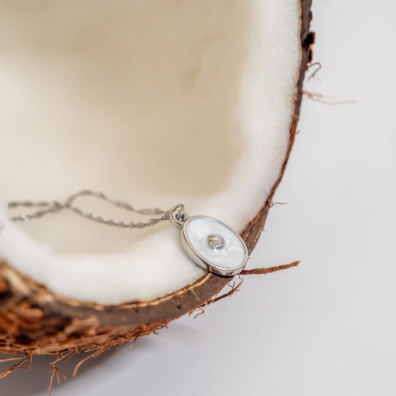 18K Gold PVD Stainless Steel White Enamel Charm with Shell