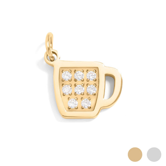 18K Gold PVD Stainless Steel CZ Coffee Cup Charm