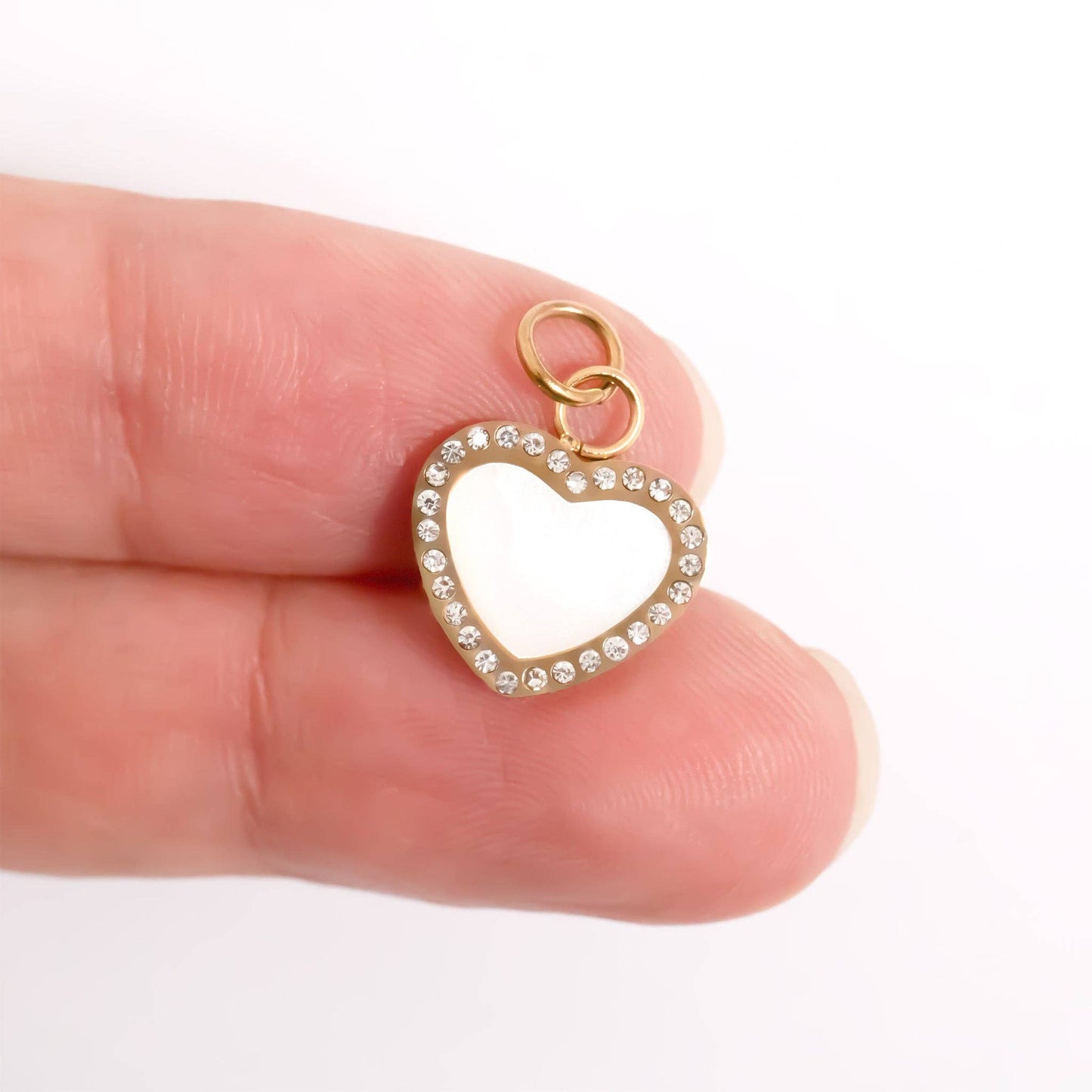 18K Gold PVD Stainless Steel Pearl Heart Charm