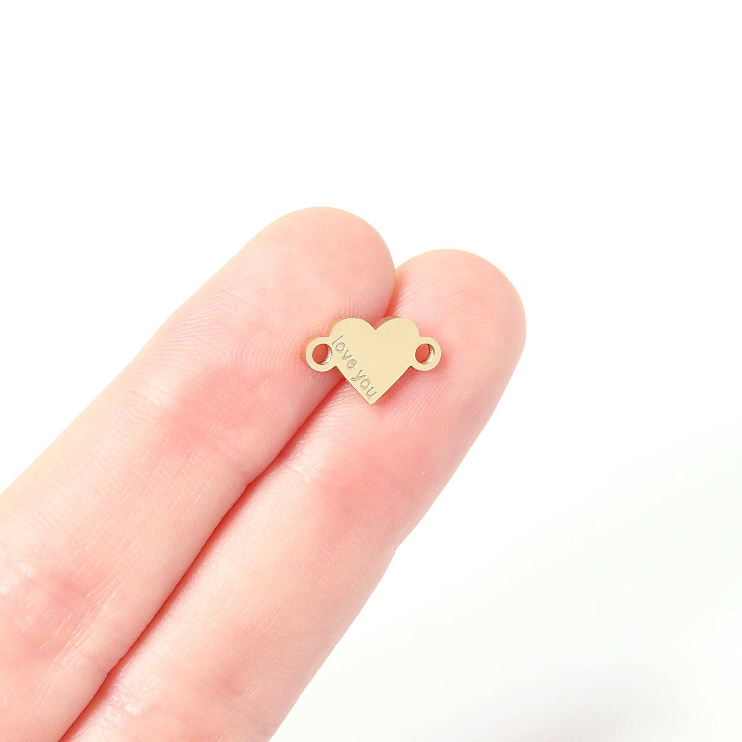 18K Gold PVD Stainless Steel "Love You" Heart Charm Connector