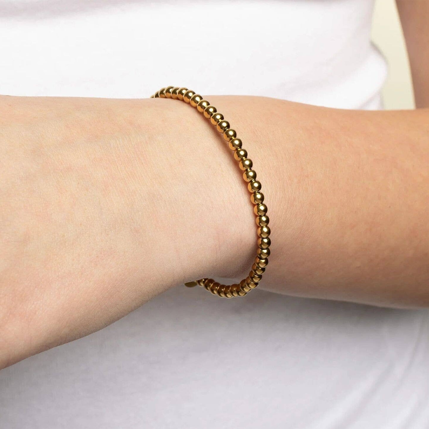 18K Gold PVD Stainless Steel Beaded Nail Bangle With Stones