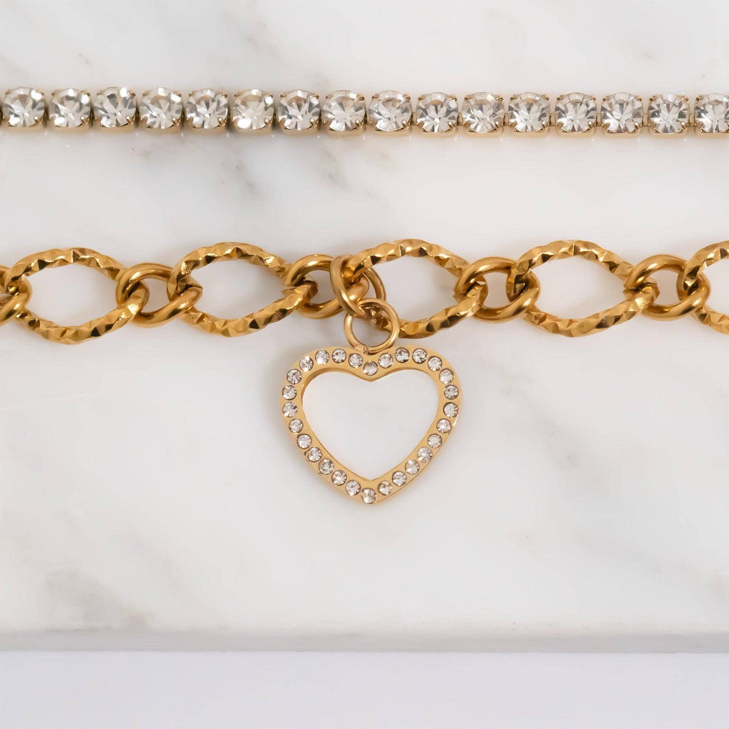 18K Gold PVD Stainless Steel Pearl Heart Charm