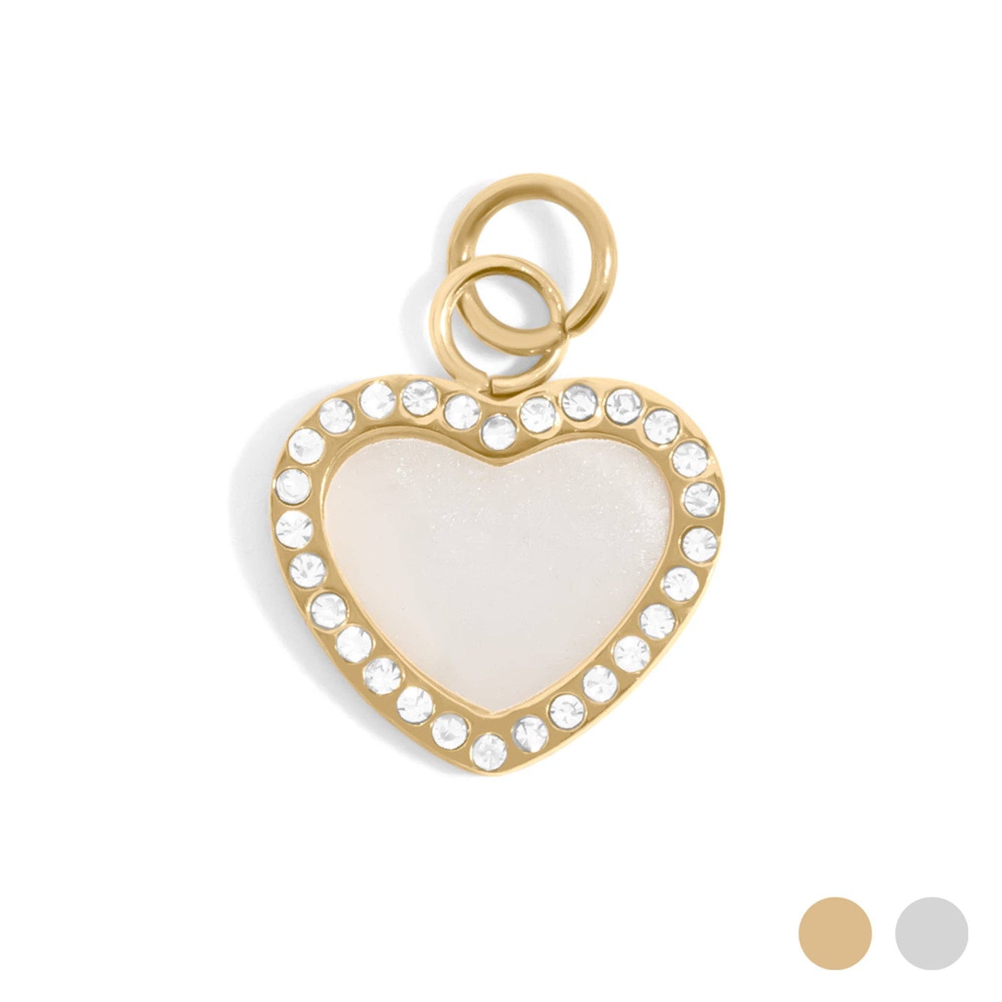 18K Gold PVD Stainless Steel Pearl Heart Charm