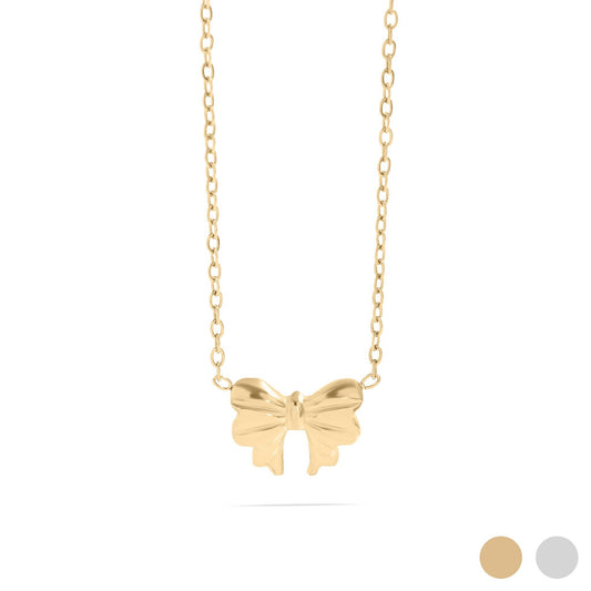 18K Gold PVD Stainless Steel Bow Charm Necklace