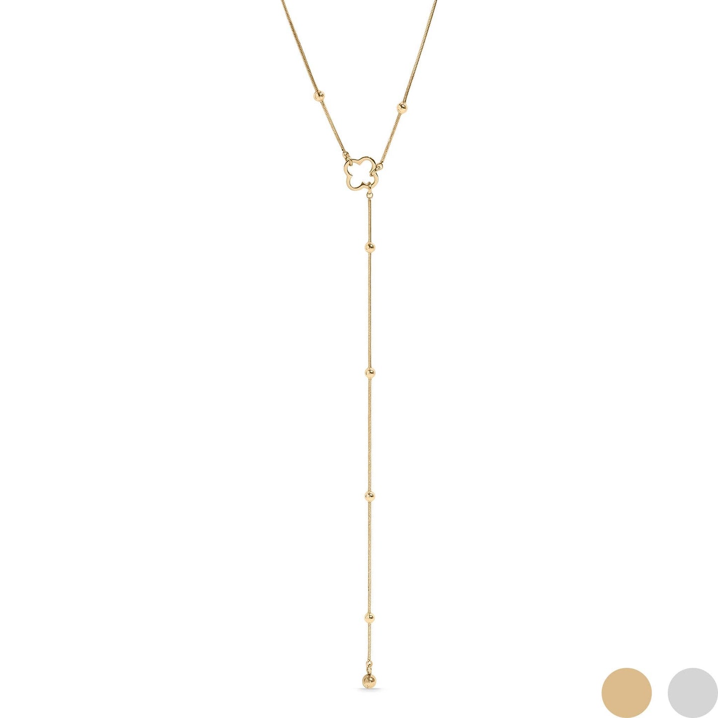 18K Gold PVD Stainless Steel Satellite Clover Lariat Necklace
