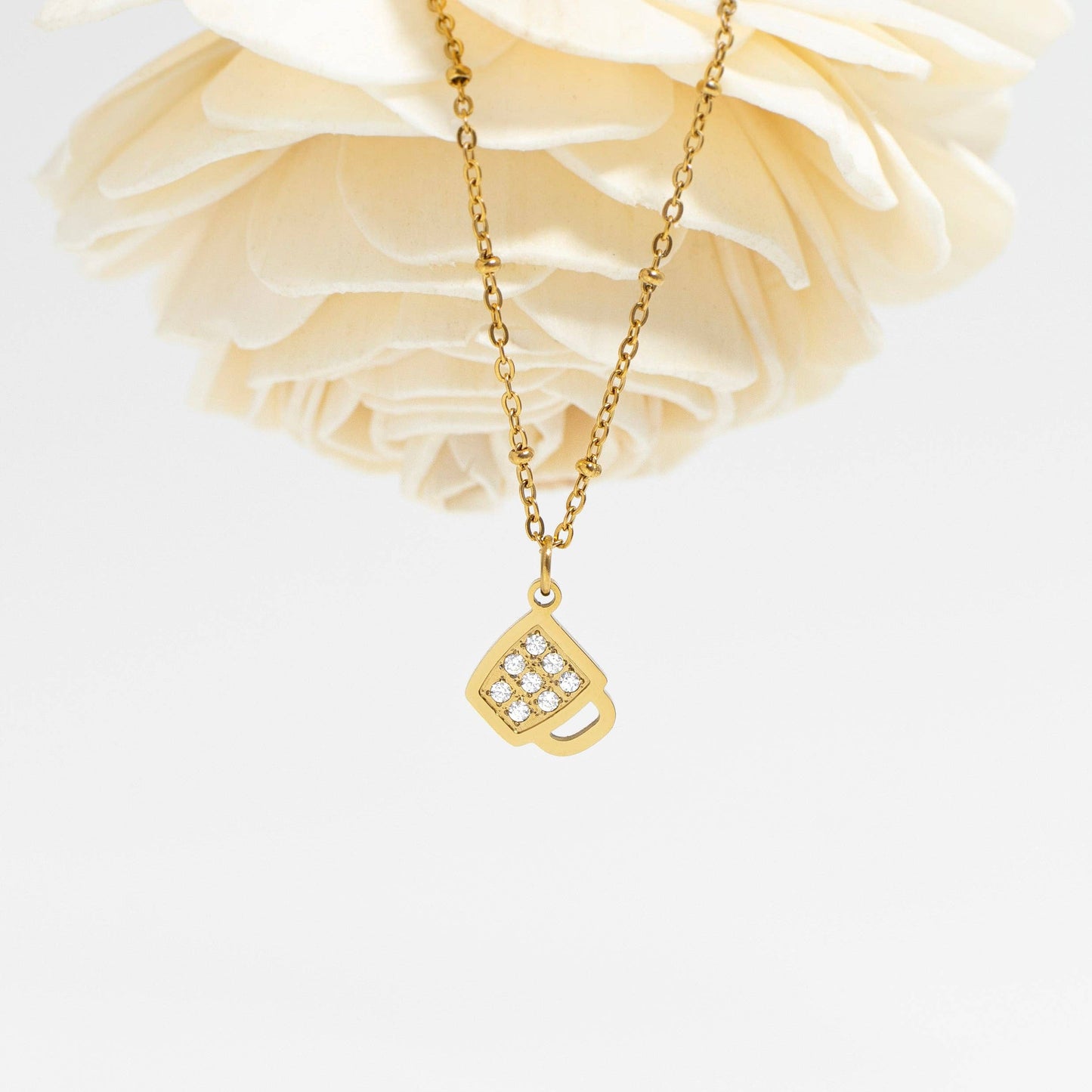 18K Gold PVD Stainless Steel CZ Coffee Cup Charm