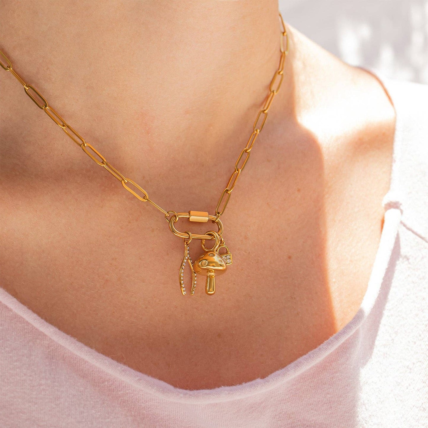 18K Gold PVD Paperclip Carabiner Necklace