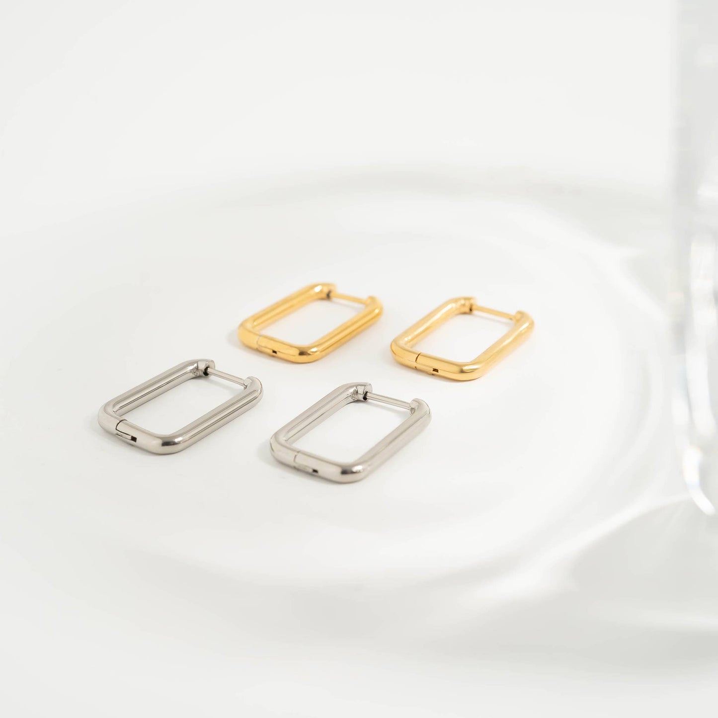18K Gold PVD Rounded Rectangle Everyday Huggie Earrings