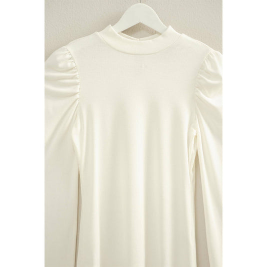 Elegant Puff-Sleeve Fitted Top With Keyhole Back