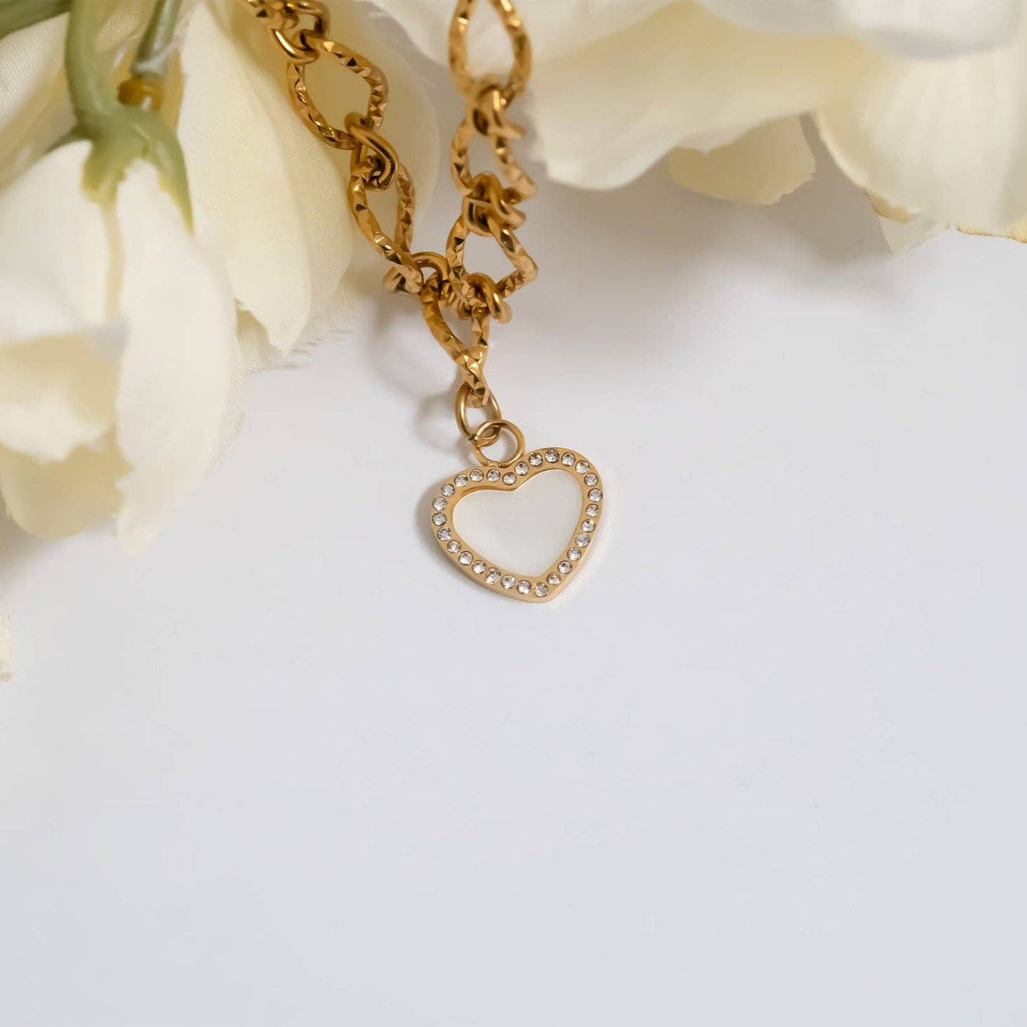 18K Gold PVD Stainless Steel Pearl Heart Charm